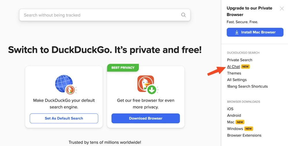 DuckDuckGo ra mắt công cụ AI Chat riêng tư. Ảnh: TIỂU MINH