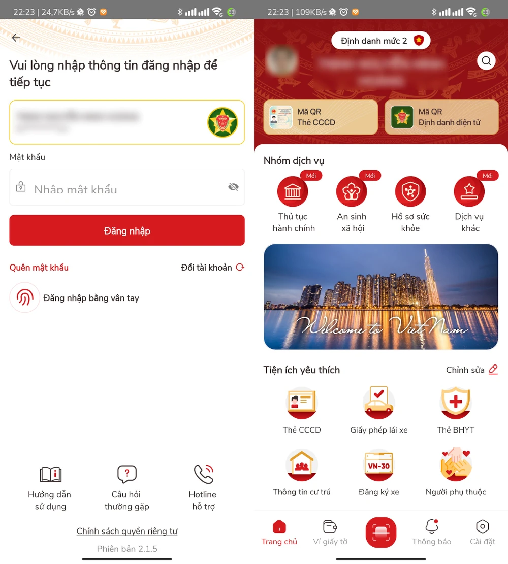 Cách đăng nhập VNeID bằng mật khẩu hoặc vân tay. Ảnh: MINH HOÀNG
