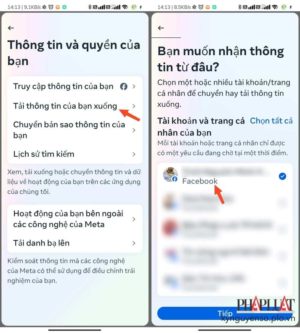 Chọn tài khoản cần tải xuống tin nhắn. Ảnh: MINH HOÀNG