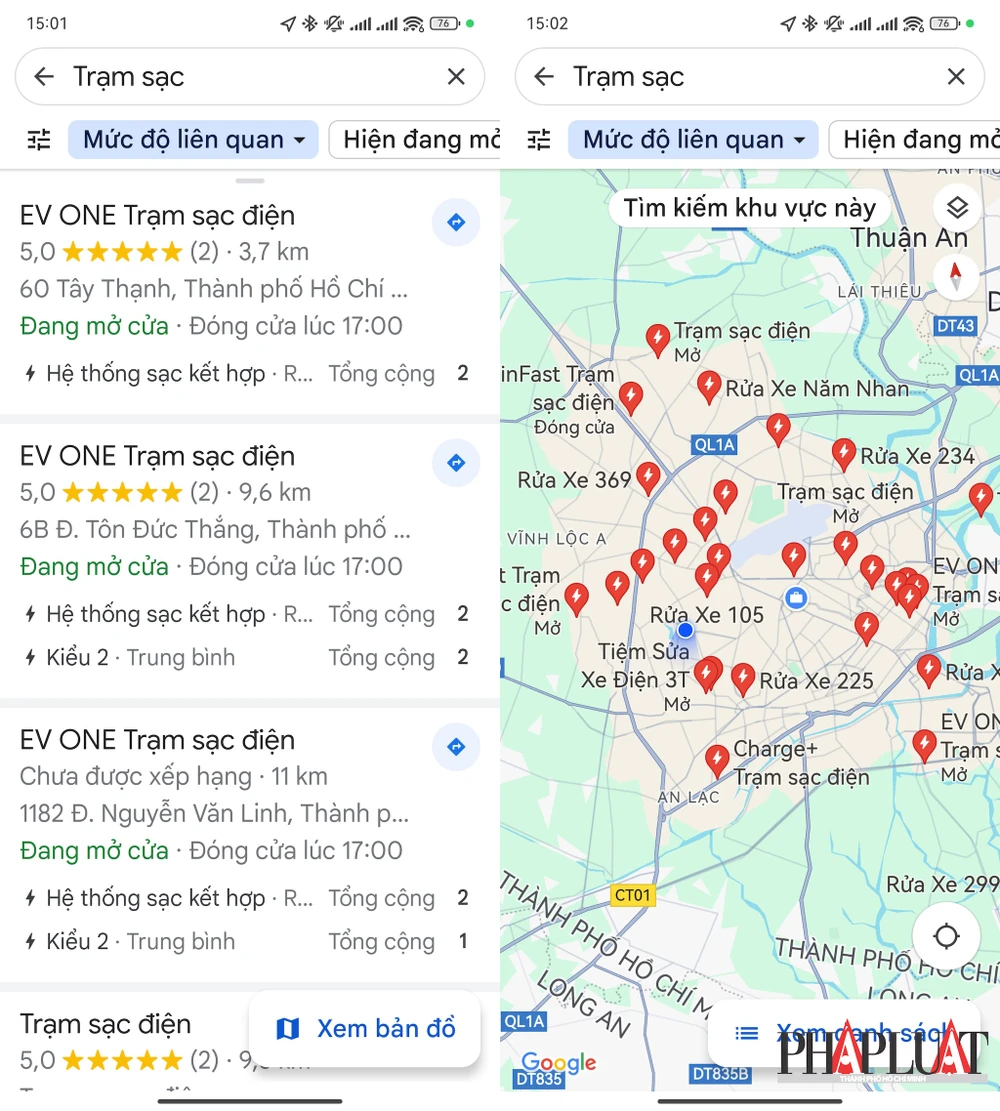 Cách tìm trạm sạc xe điện nhanh hơn bằng Google Maps. Ảnh: MINH HOÀNG