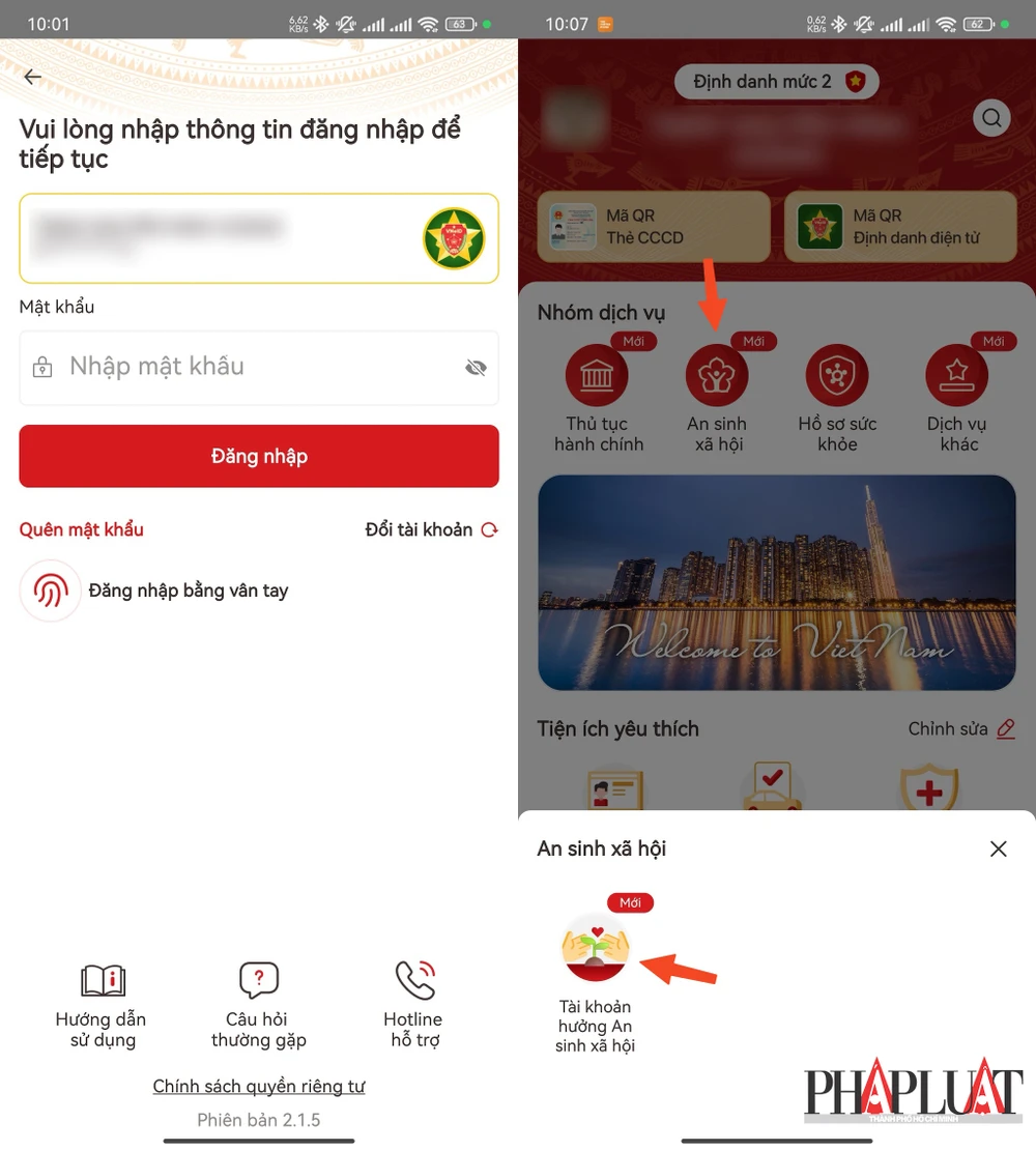 VNeID bổ sung tính năng An sinh xã hội. Ảnh: MINH HOÀNG