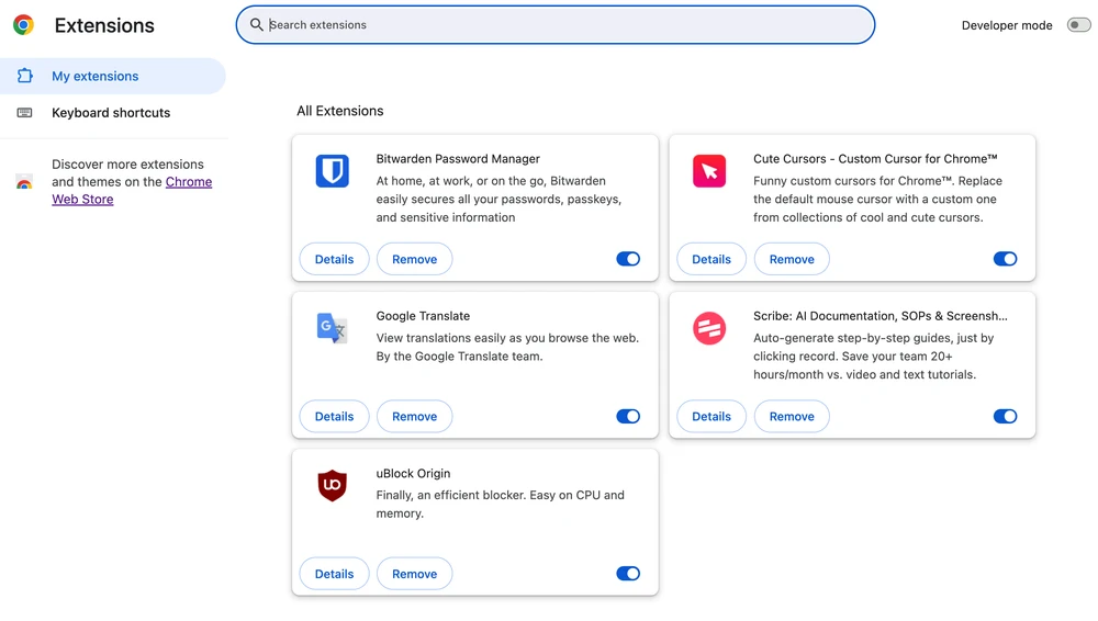 Tiện ích mở rộng có thể làm chậm trình duyệt. Ảnh: TIỂU MINH