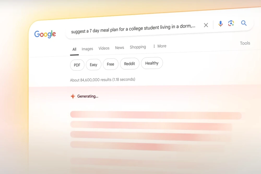 Google AI Overviews tạo ra các bản tóm tắt ngắn gọn ngay phía trên đầu. Ảnh chụp màn hình