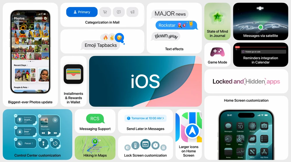 Những tính năng mới trên iOS 18 beta. Ảnh: Apple