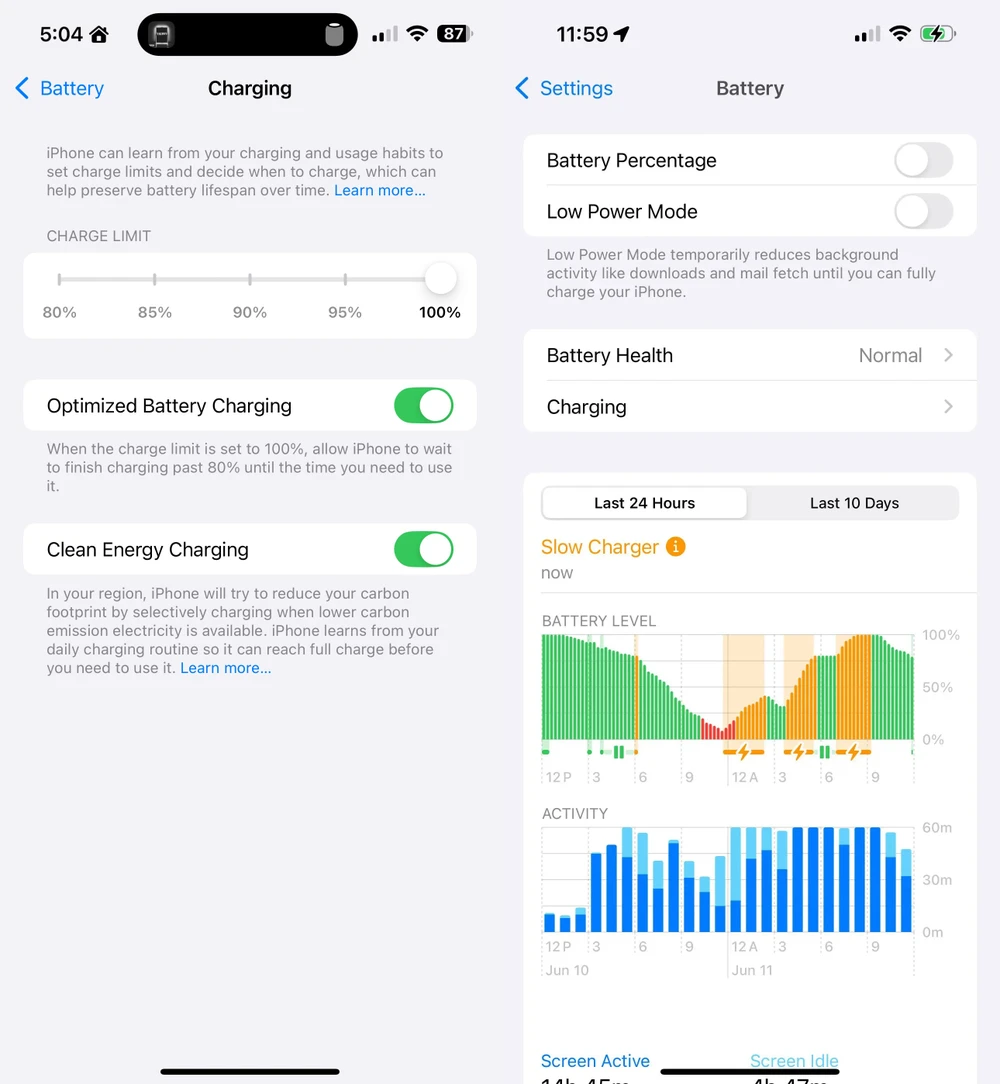 iOS 18 beta sẽ tự động cảnh báo nếu iPhone sạc chậm.