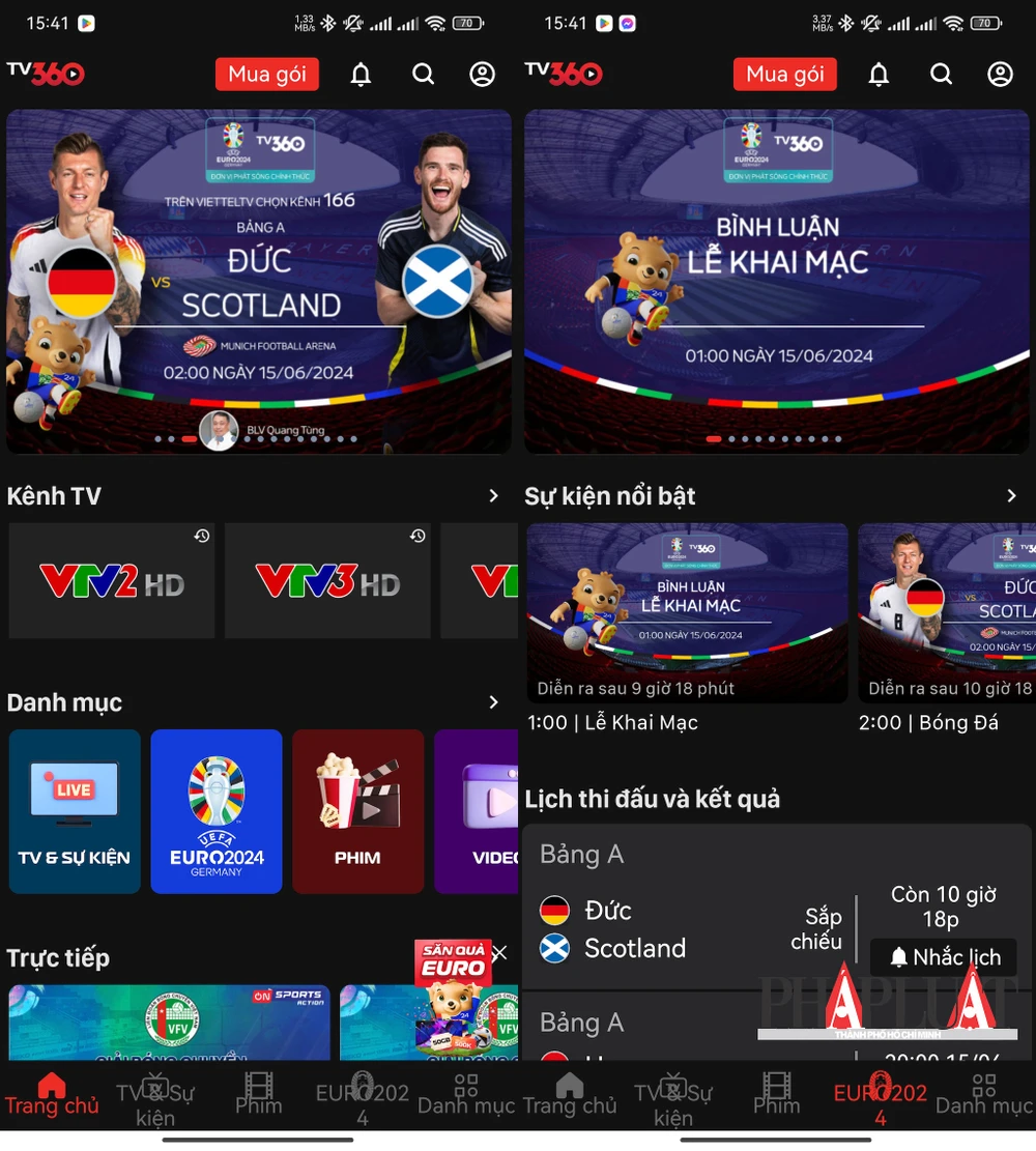 Cách xem trực tiếp EURO 2024 miễn phí trên TV360. Ảnh: TIỂU MINH