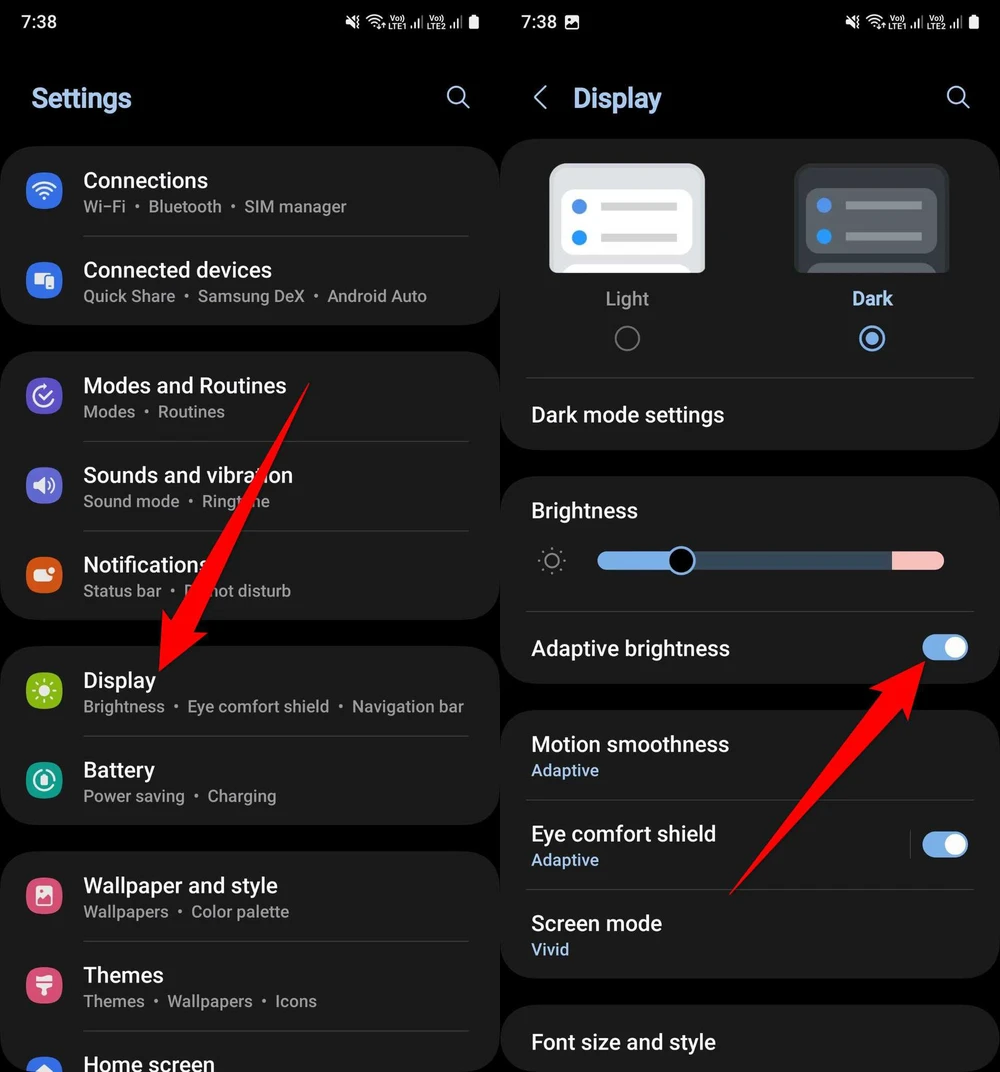 Bật tùy chọn tự động thay đổi độ sáng màn hình theo môi trường.
