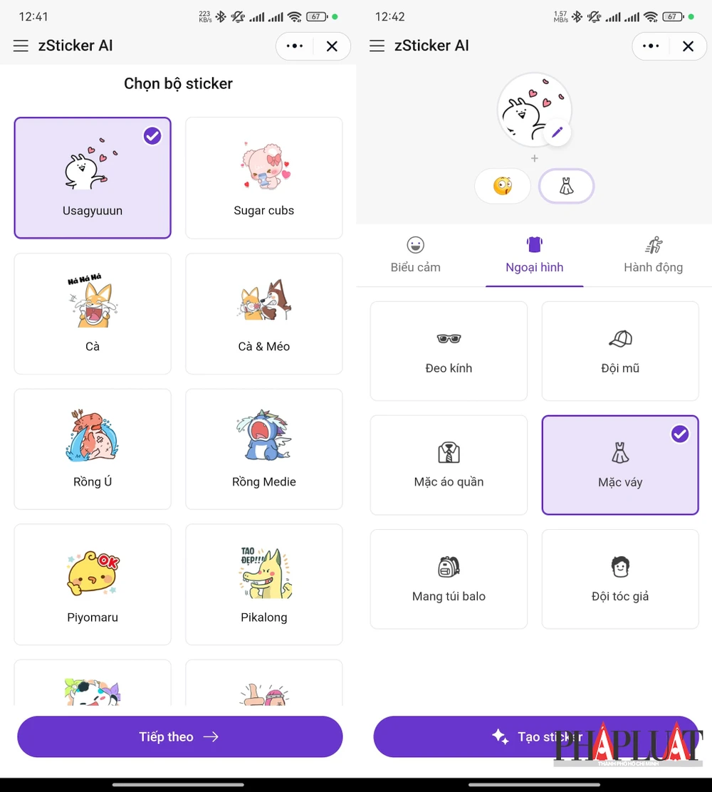 Người dùng có thể tự thiết kế biểu cảm, ngoại hình và hành động cho sticker. Ảnh: MINH HOÀNG