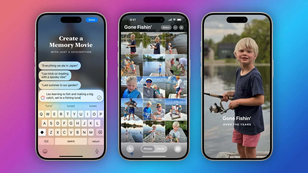 Ảnh chụp màn hình iPhone cho thấy khả năng tạo một bộ phim kỉ niệm trên iOS 18 beta từ lời nhắc Siri. Ảnh: Apple
