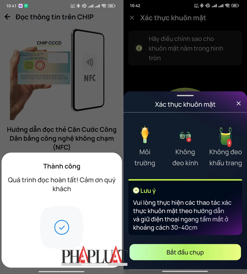 Xác thực bằng khuôn mặt trên ứng dụng ngân hàng để có thể chuyển khoản trên 10 triệu đồng. Ảnh: MINH HOÀNG