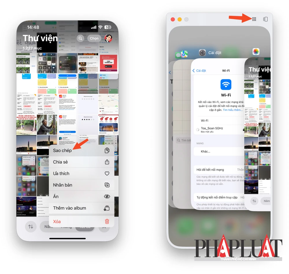 Cách sao chép dữ liệu, mở cửa sổ đa nhiệm và quay về màn hình chính trên iPhone. Ảnh: MINH HOÀNG