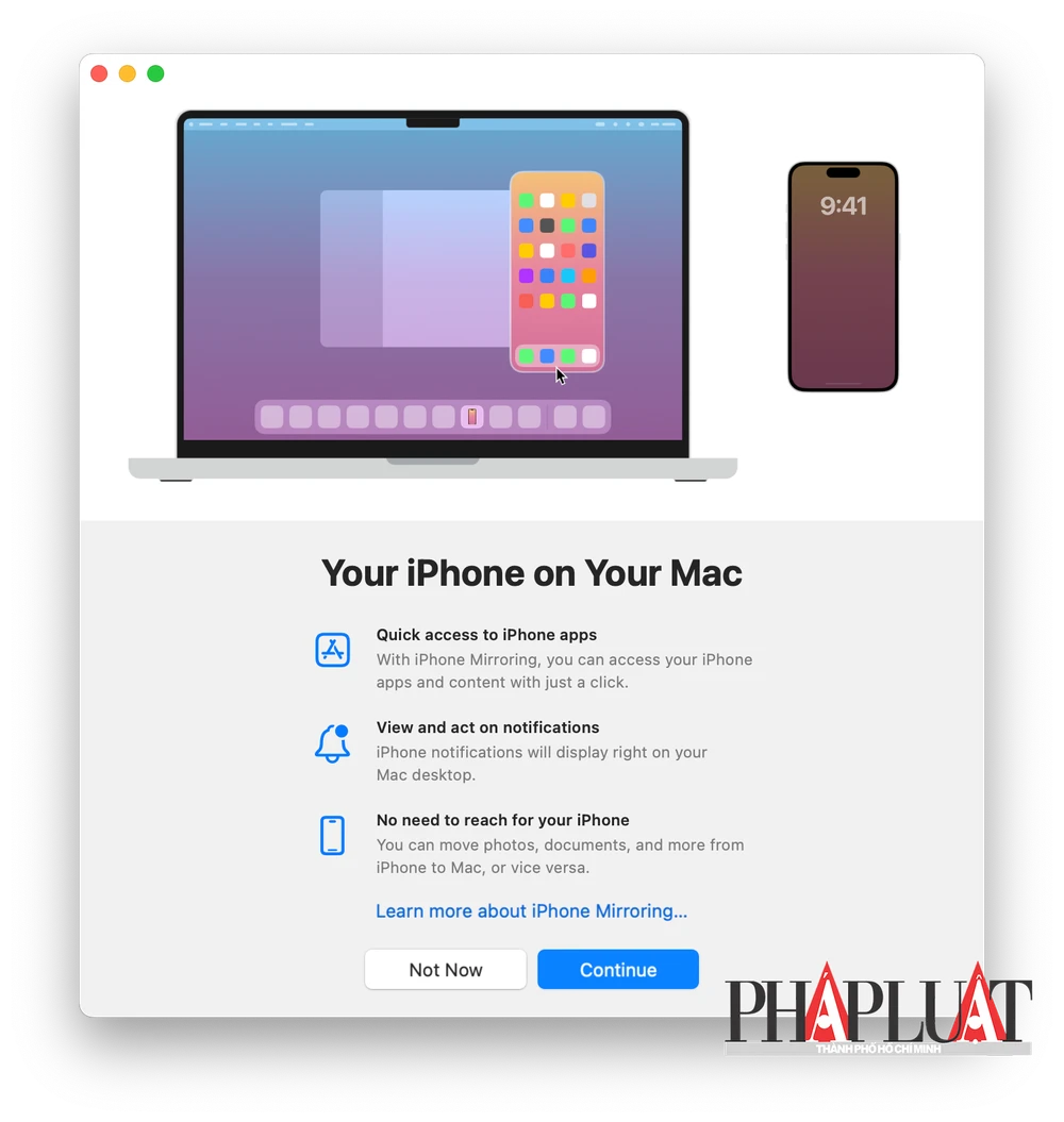 Ứng dụng iPhone mirroring trên máy Mac. Ảnh: MINH HOÀNG