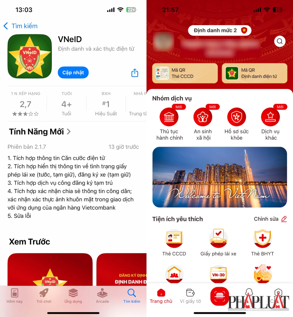 Ứng dụng VNeID 2.1.7 ra mắt với nhiều tính năng mới. Ảnh: MINH HOÀNG
