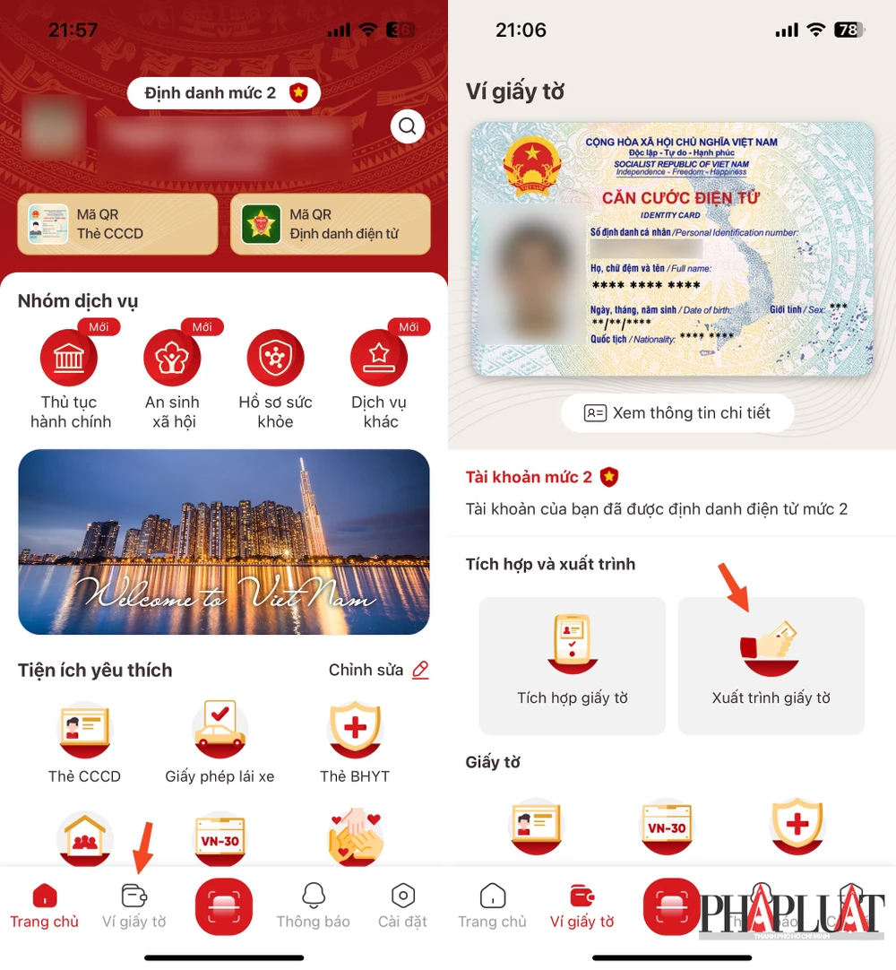 Chọn tính năng Xuất trình giấy tờ trên VNeID. Ảnh: MINH HOÀNG