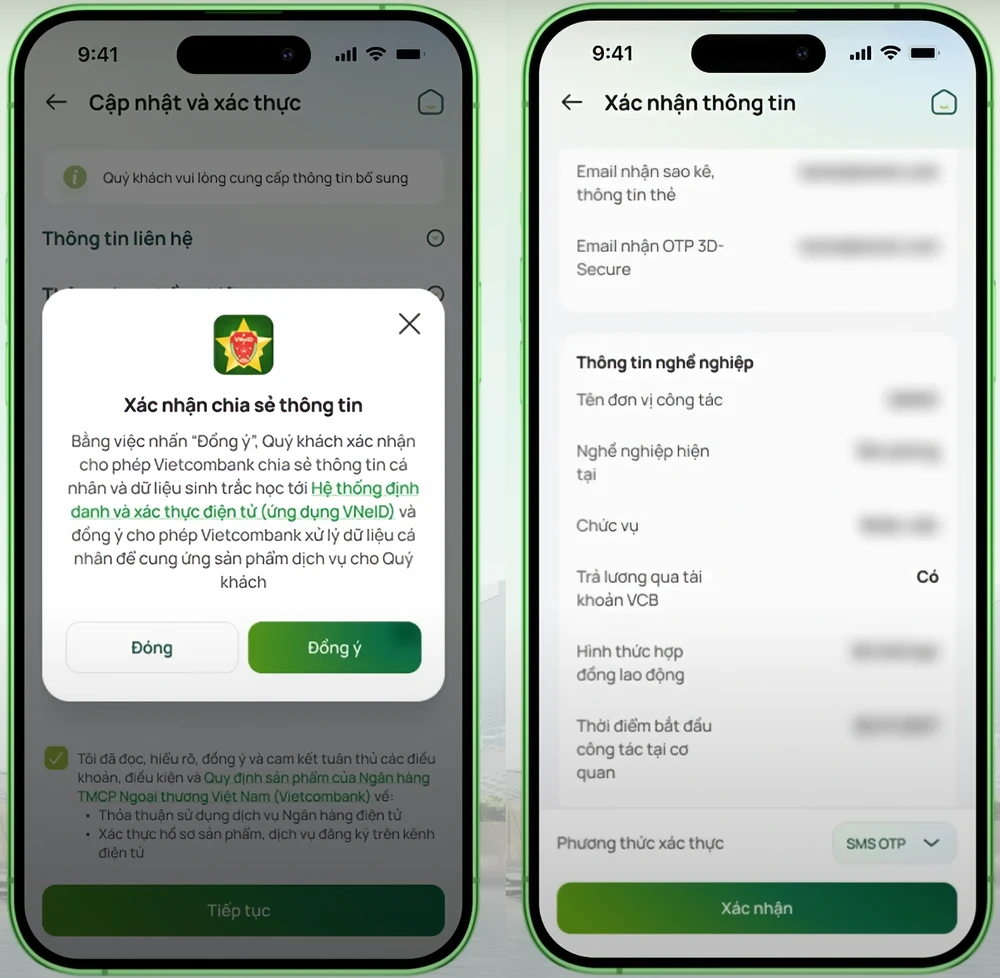 Xác nhận chia sẻ thông tin với ứng dụng VNeID.