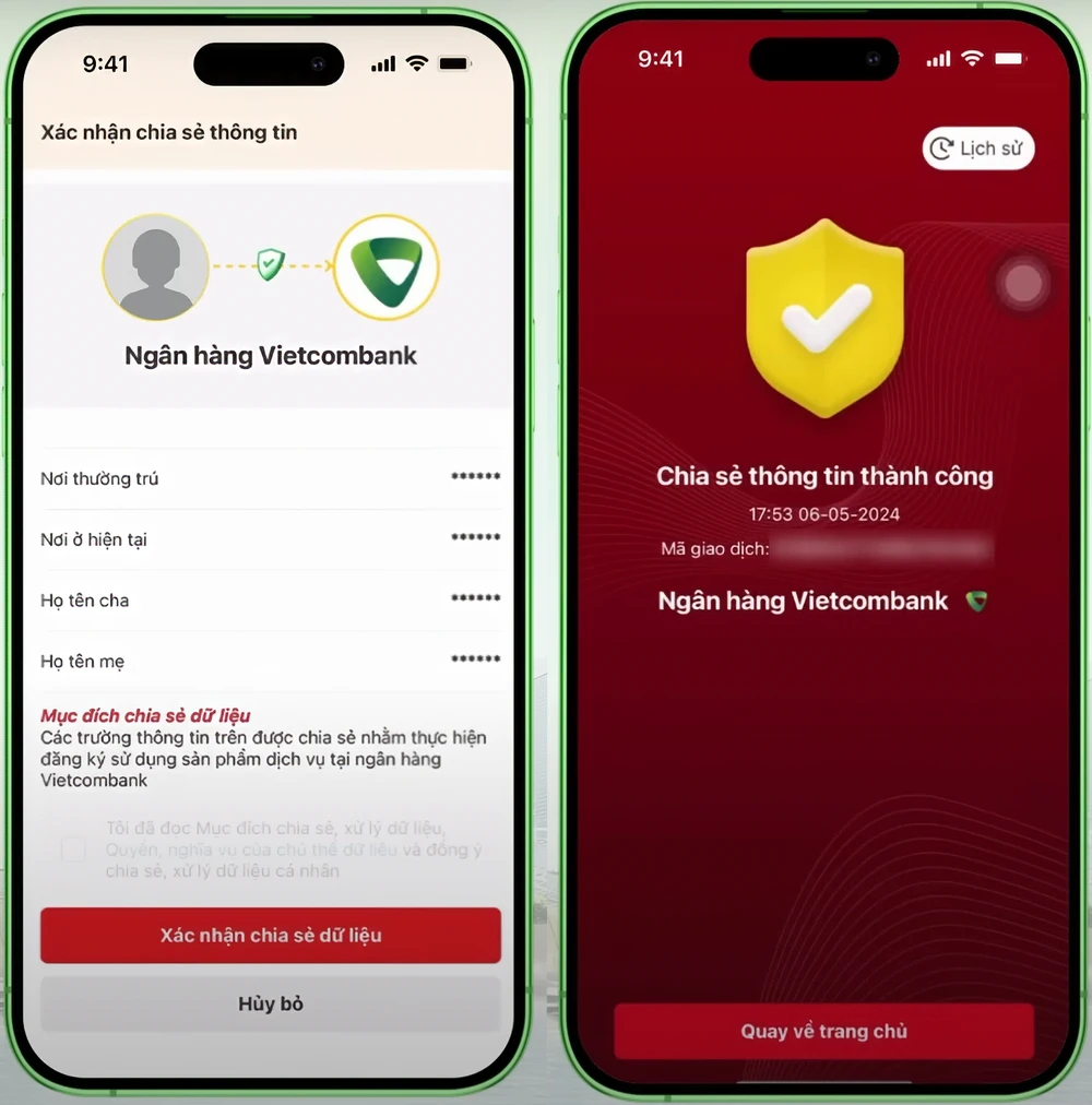Chia sẻ dữ liệu với ngân hàng Vietcombank.