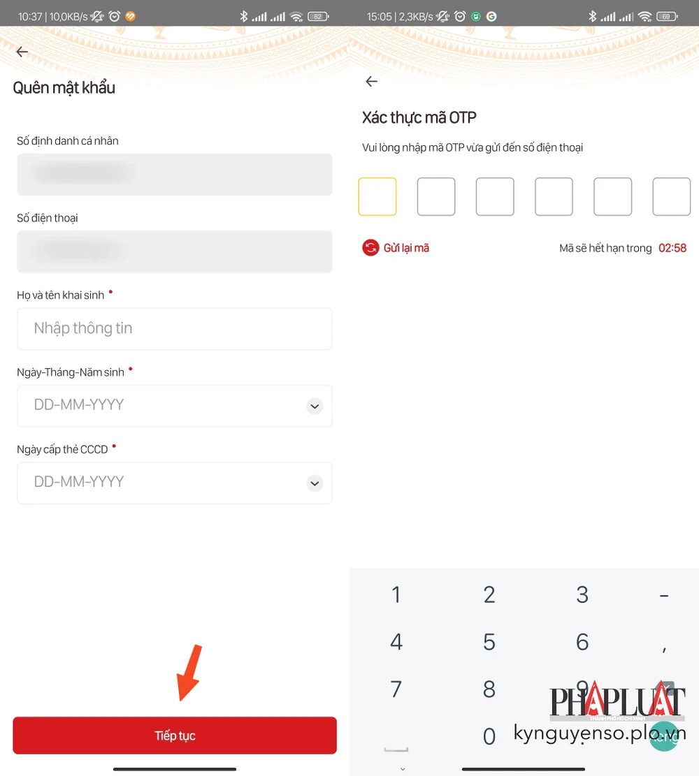 Cách lấy lại mật khẩu VNeID trên điện thoại. Ảnh: MINH HOÀNG