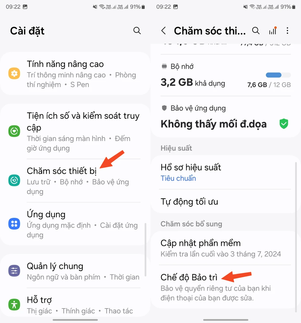 Bật Maintenance Mode (chế độ bảo trì) trên One UI 6.1 khi đi sửa điện thoại để bảo vệ dữ liệu. Ảnh: MINH HOÀNG