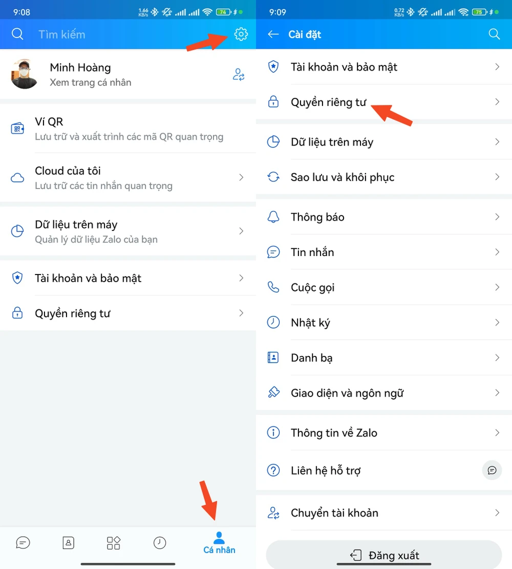 Cài đặt quyền riêng trên ứng dụng Zalo. Ảnh: MINH HOÀNG