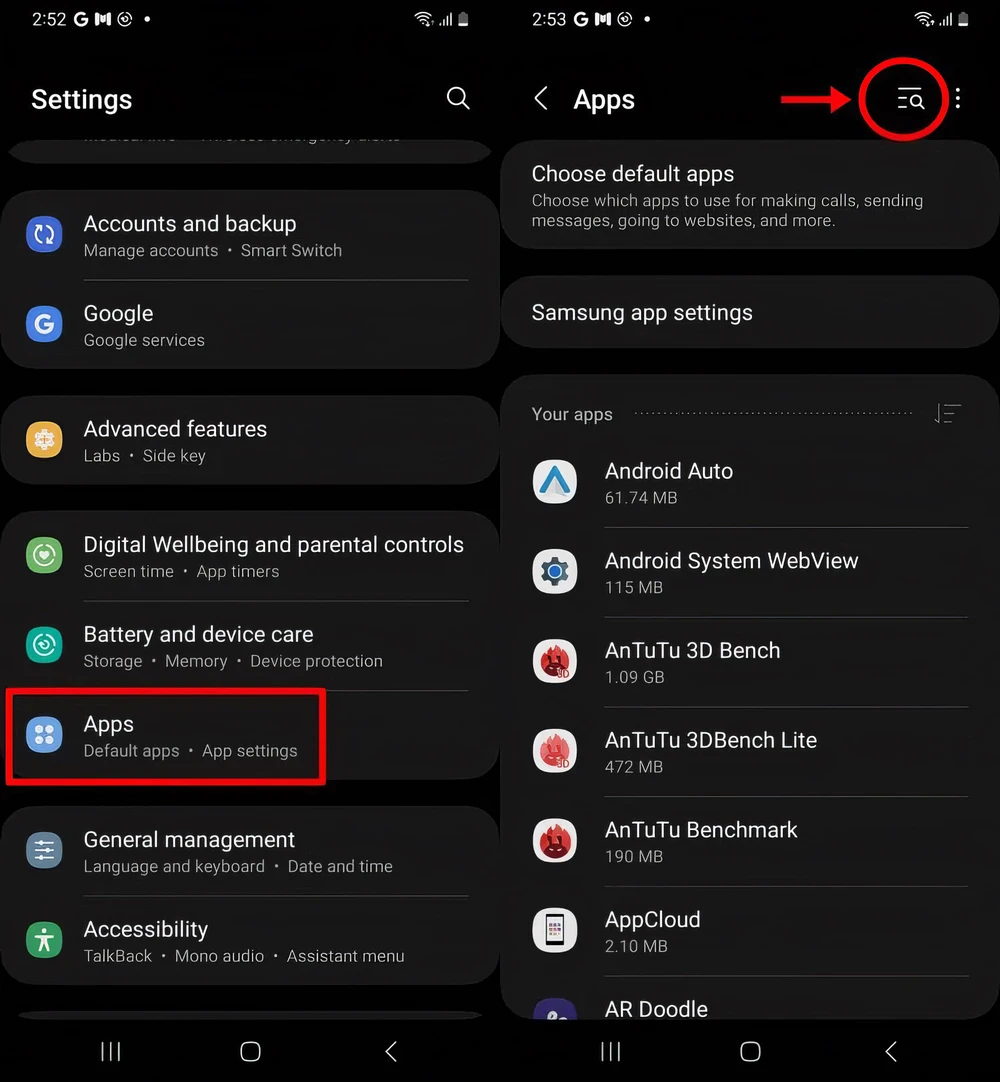Tìm ứng dụng ẩn trong phần cài đặt ứng dụng. Ảnh: TIỂU MINH