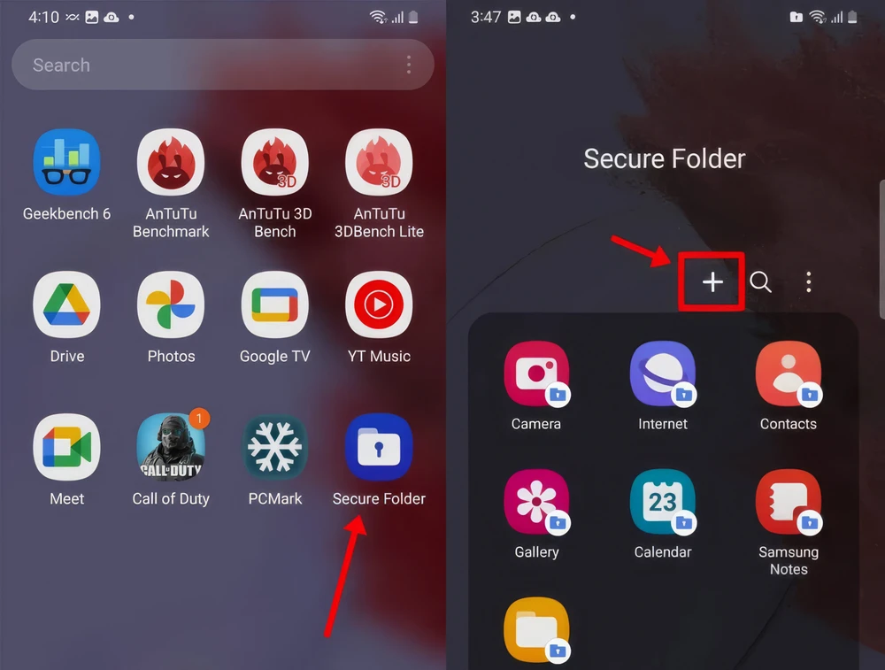 Các ứng dụng ẩn trong Secure Folder (thư mục bảo mật). Ảnh: TIỂU MINH