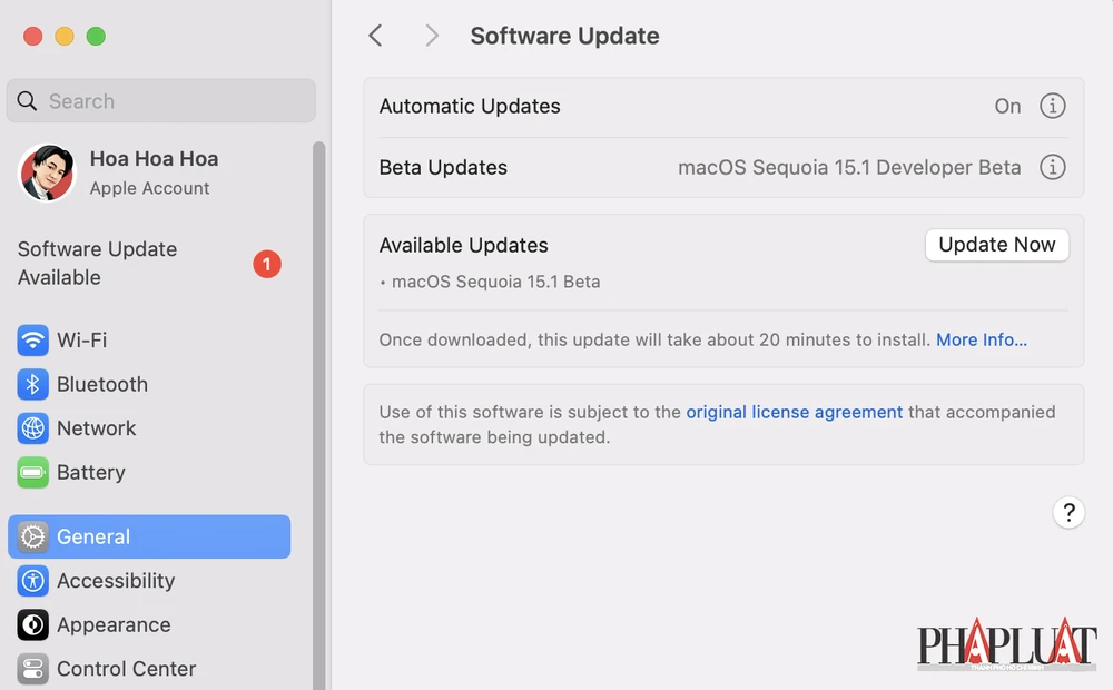 Cách cài đặt macOS Sequoia 15.1 beta để trải nghiệm trước các tính năng AI. Ảnh: TIỂU MINH