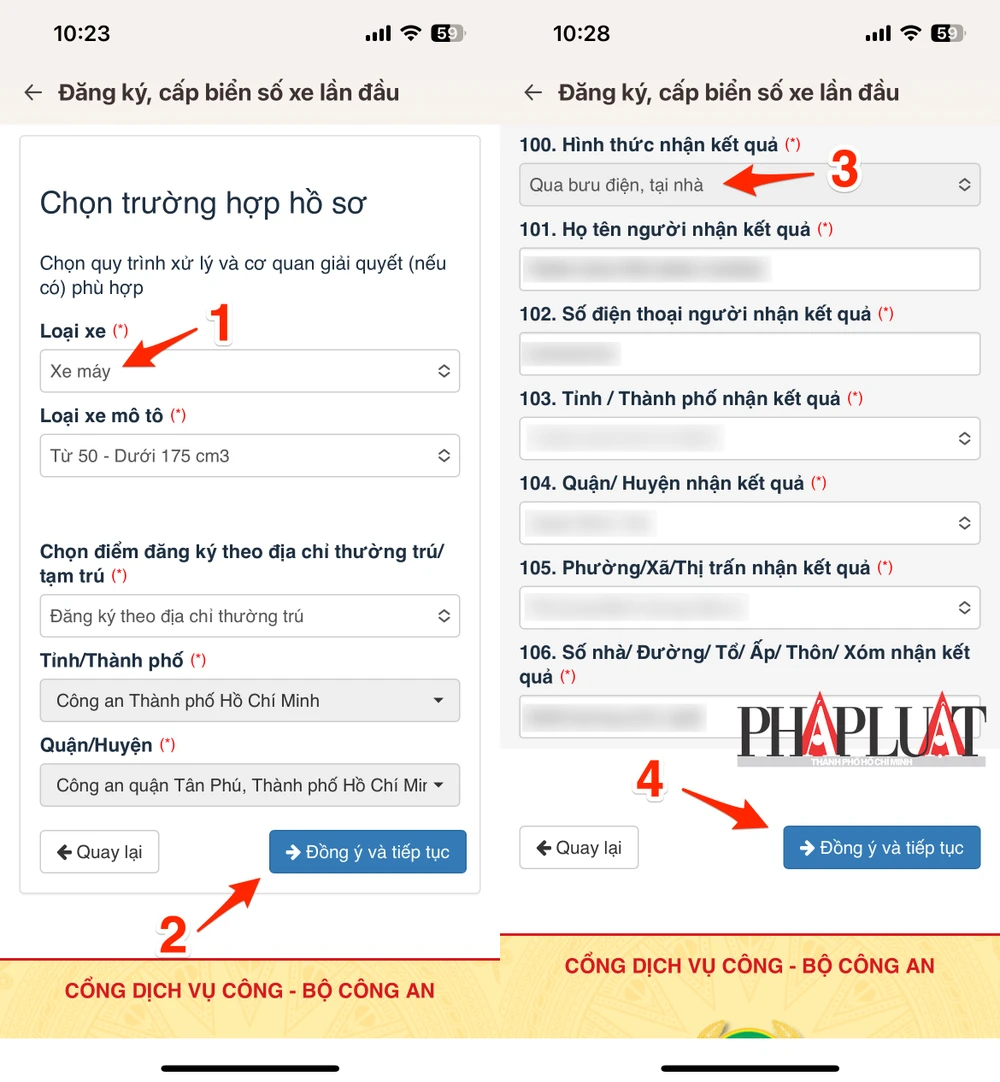 Điền đầy đủ thông tin, nộp hồ sơ và bấm biển số xe trên ứng dụng VNeID. Ảnh: MINH HOÀNG