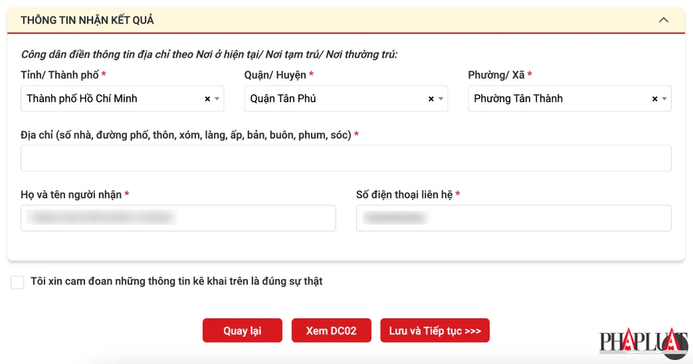 Điền đầy đủ thông tin hồ sơ trước khi gửi. Ảnh: MINH HOÀNG