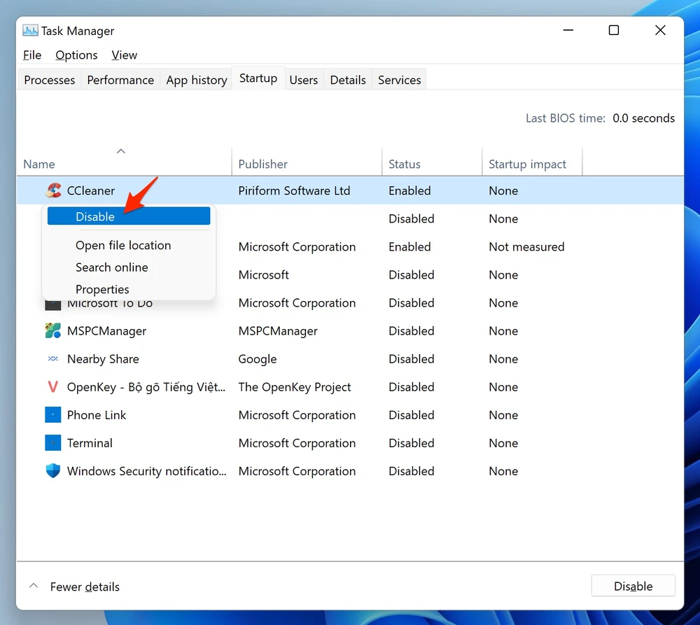 Tắt bớt các ứng dụng khởi động cùng Windows để tăng tốc máy tính. Ảnh: MINH HOÀNG