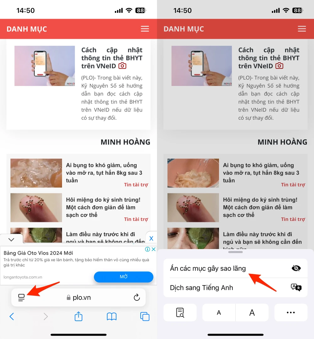 Chọn các thành phần gây xao lãng trên trang web. Ảnh: MINH HOÀNG