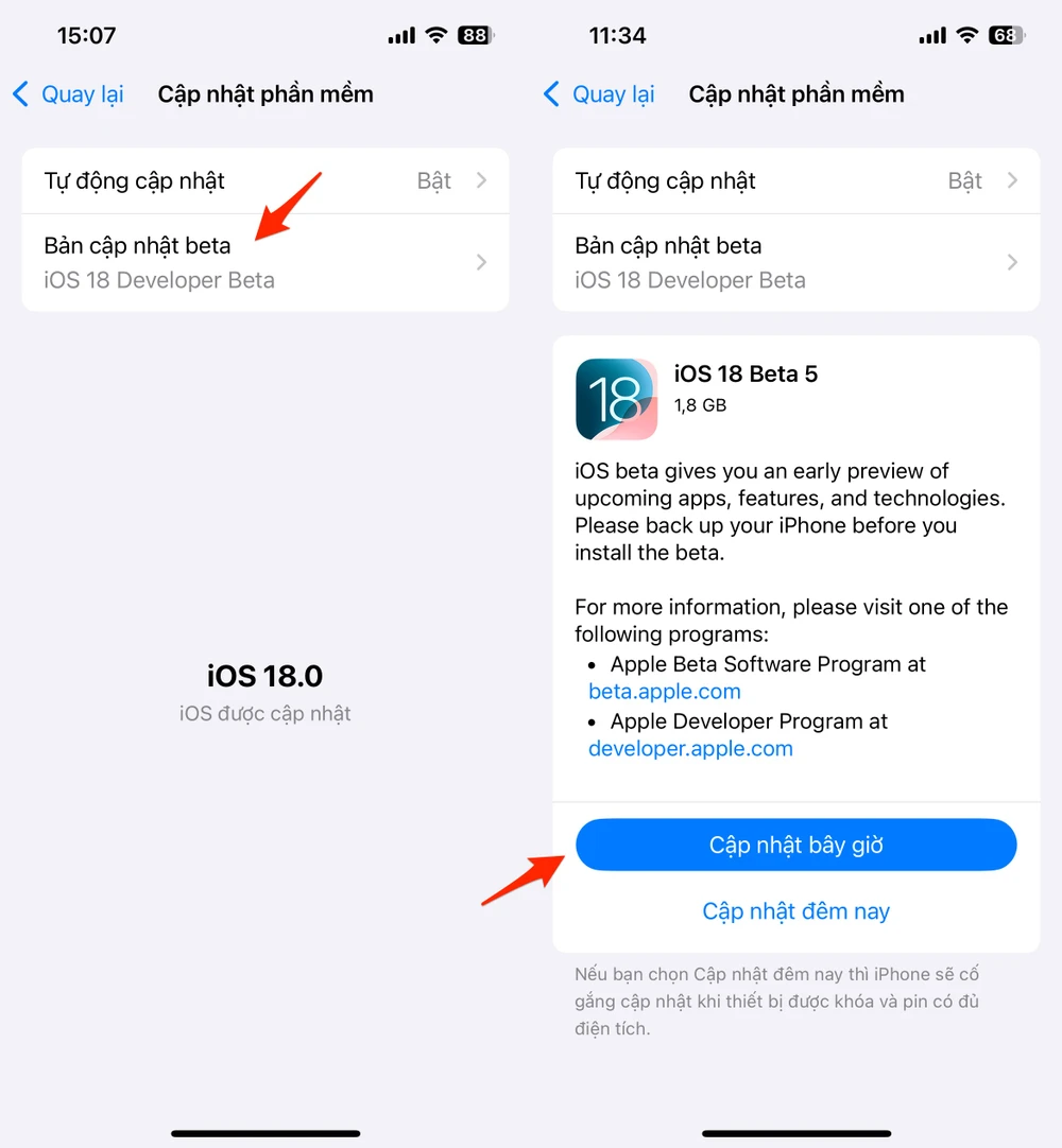 Cập nhật iPhone lên phiên bản iOS 18 beta 5 hoặc mới hơn. Ảnh: MINH HOÀNG