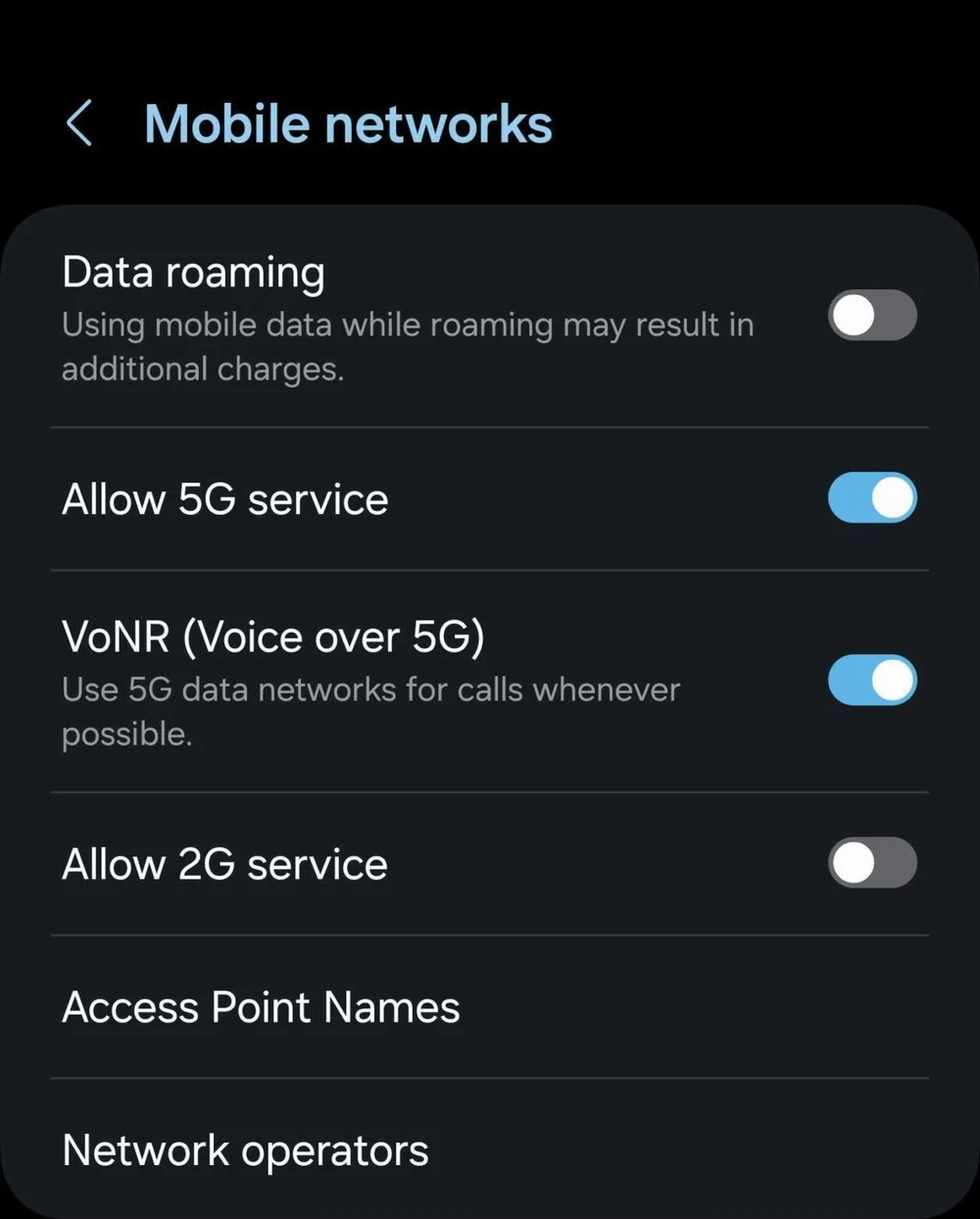 Cách tắt 2G trên điện thoại Samsung để hạn chế tin nhắn lừa đảo. Ảnh chụp màn hình