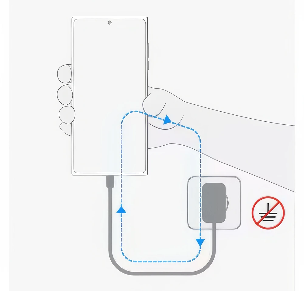 Samsung khuyến cáo người dùng không nên sử dụng sạc nhanh không chính hãng để tránh tình trạng bong tróc sơn khung viền. Ảnh: Samsung