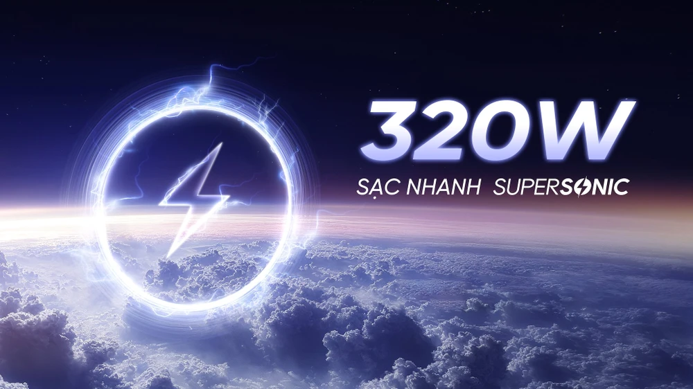 Công nghệ sạc siêu âm SUPERSONIC 320 W có thể sạc đầy điện thoại trong vòng 4 phút.