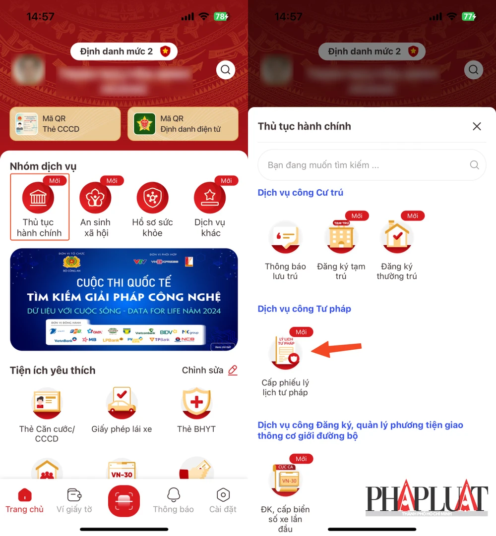 Chọn thủ tục cấp phiếu lý lịch tư pháp. Ảnh: MINH HOÀNG