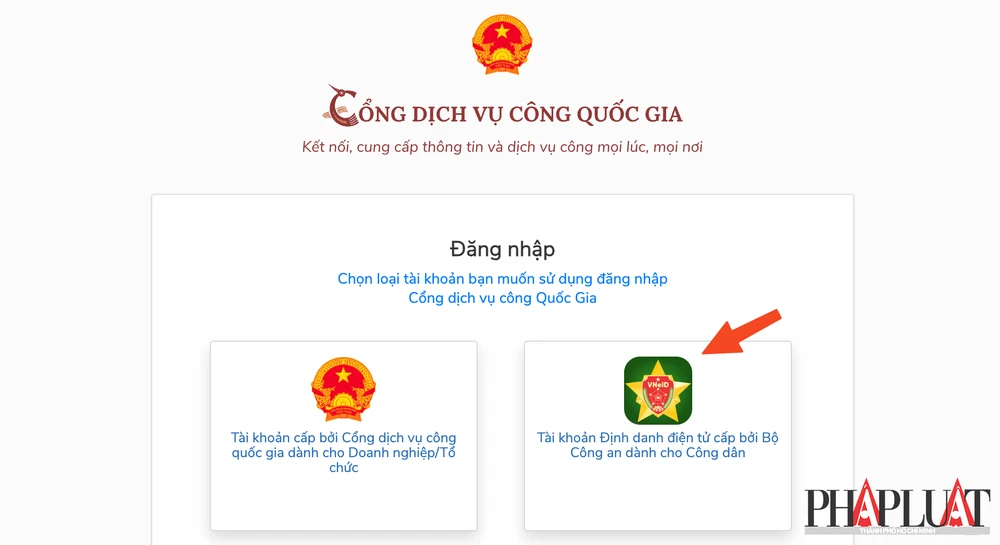 Đăng nhập cổng dịch vụ công quốc gia bằng ứng dụng VNeID. Ảnh: MINH HOÀNG