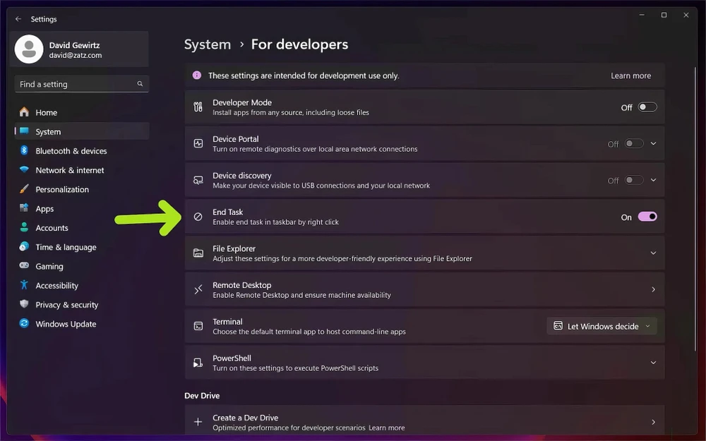 Thêm tùy chọn End Task vào Taskbar. Ảnh: ZDNet