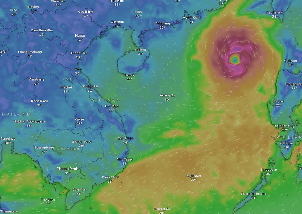 Bão số 3 (bão Yagi) có sức gió rất mạnh. Ảnh chụp màn hình