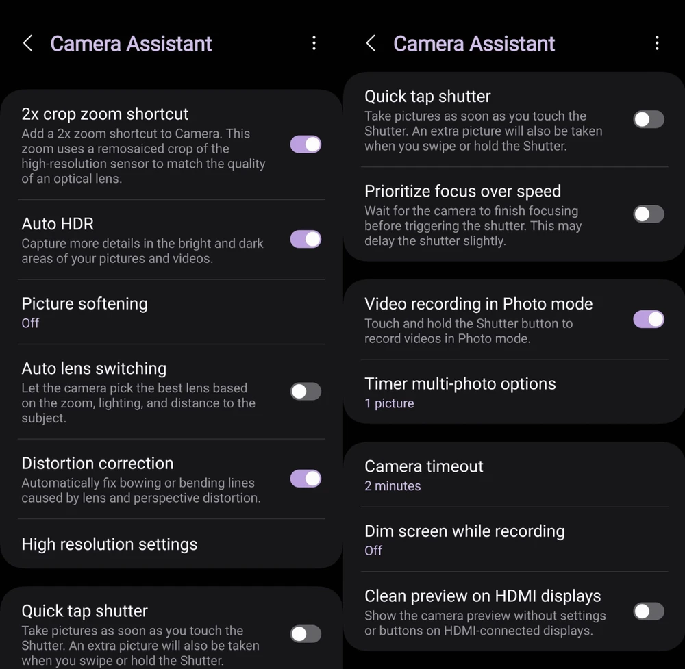 Samsung Camera Assistant bổ sung nhiều tính năng trên điện thoại Samsung. Ảnh chụp màn hình