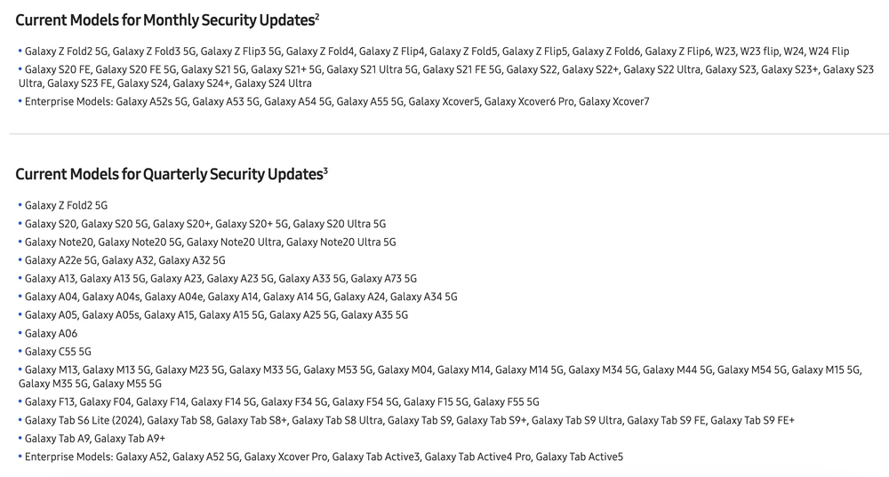 Danh sách các mẫu điện thoại và máy tính bảng được hỗ trợ cập nhật phần mềm. Ảnh: TIỂU MINH