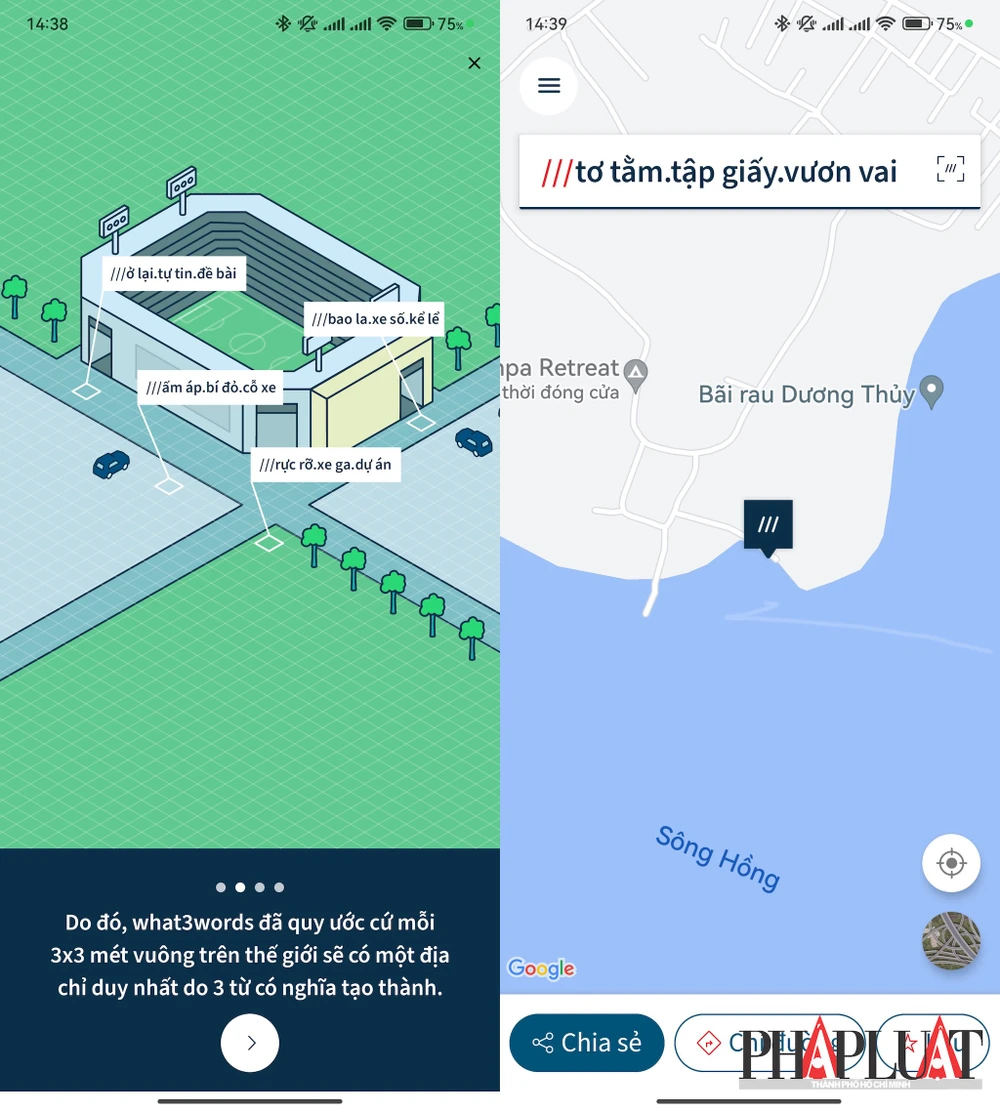 Một ô vuông sẽ được xác định bằng 3 từ có nghĩa trên bản đồ. Ảnh: MINH HOÀNG