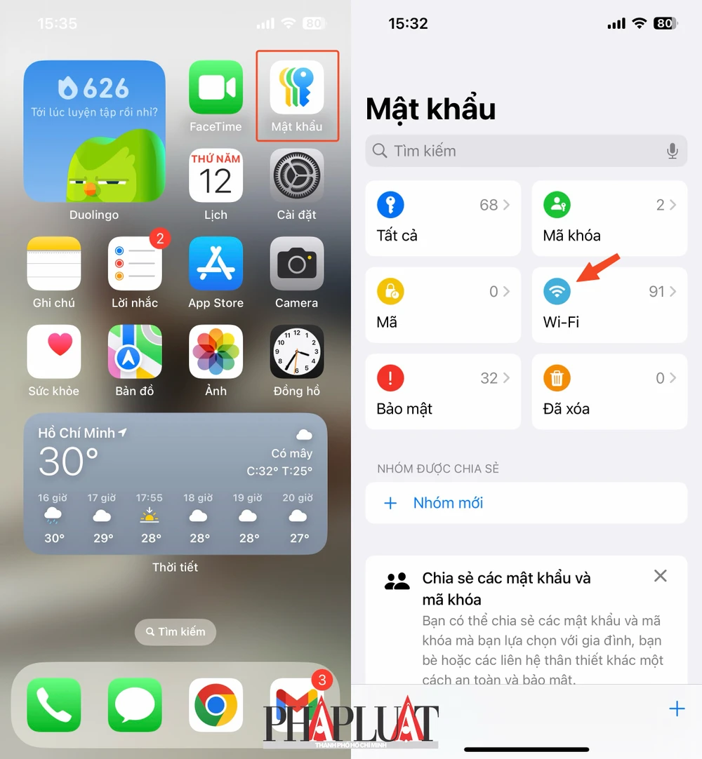 Ứng dụng Password (mật khẩu) trên iOS 18. Ảnh: MINH HOÀNG