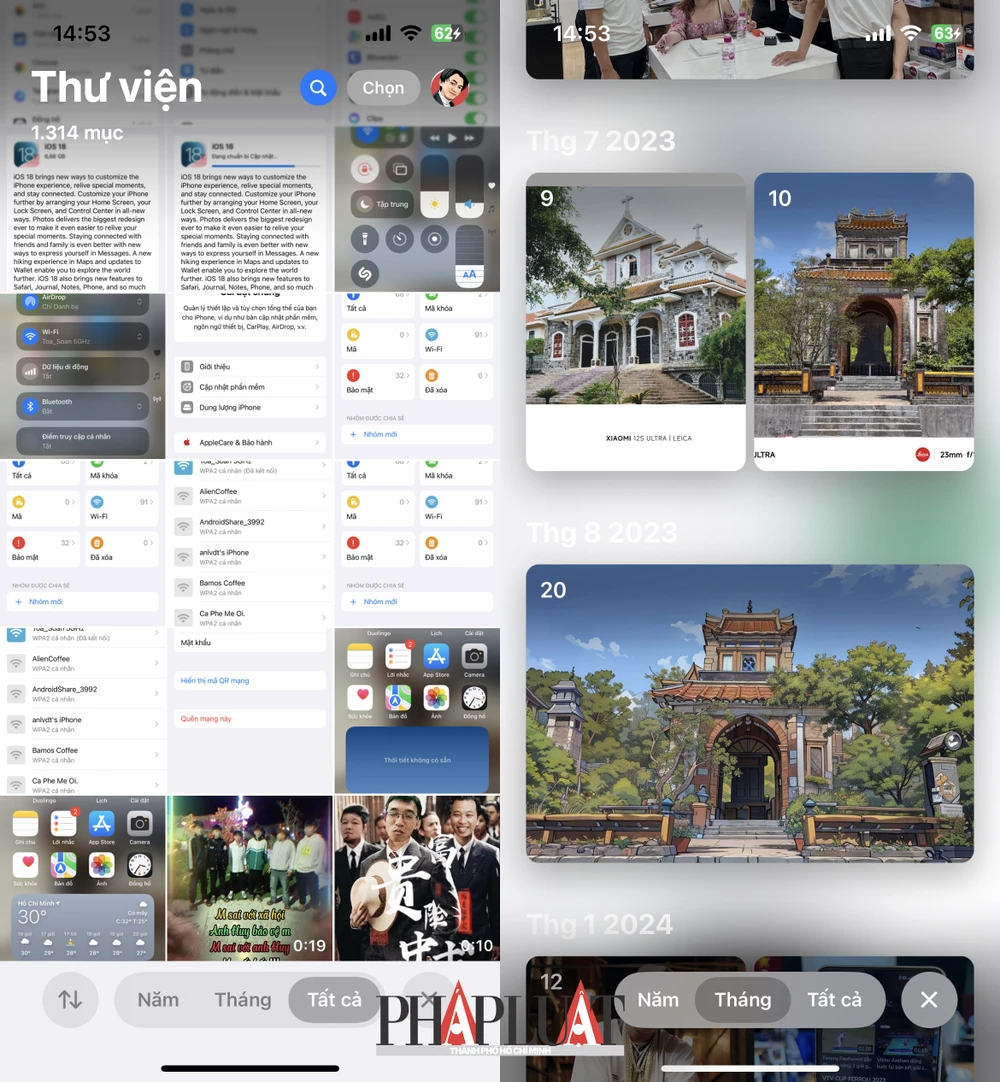 Ứng dụng Photos (ảnh) trên iOS 18 được thiết kế lại. Ảnh: TIỂU MINH