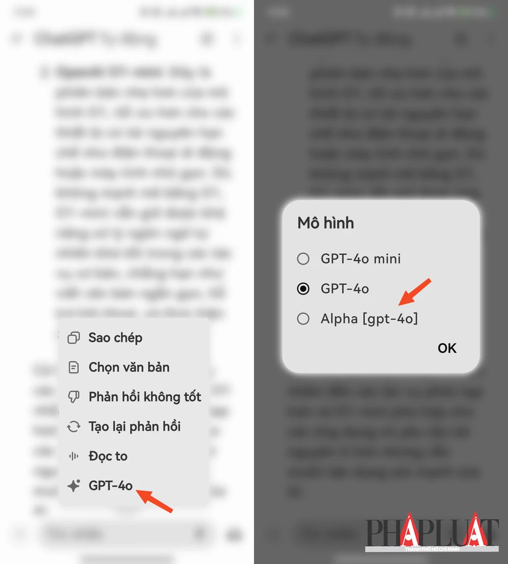 Cách kích hoạt ChatGPT o1-mini trên điện thoại. Ảnh: MINH HOÀNG