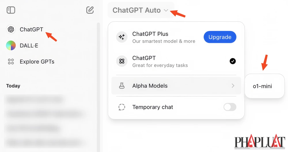 Cách kích hoạt ChatGPT o1-mini trên web. Ảnh: MINH HOÀNG