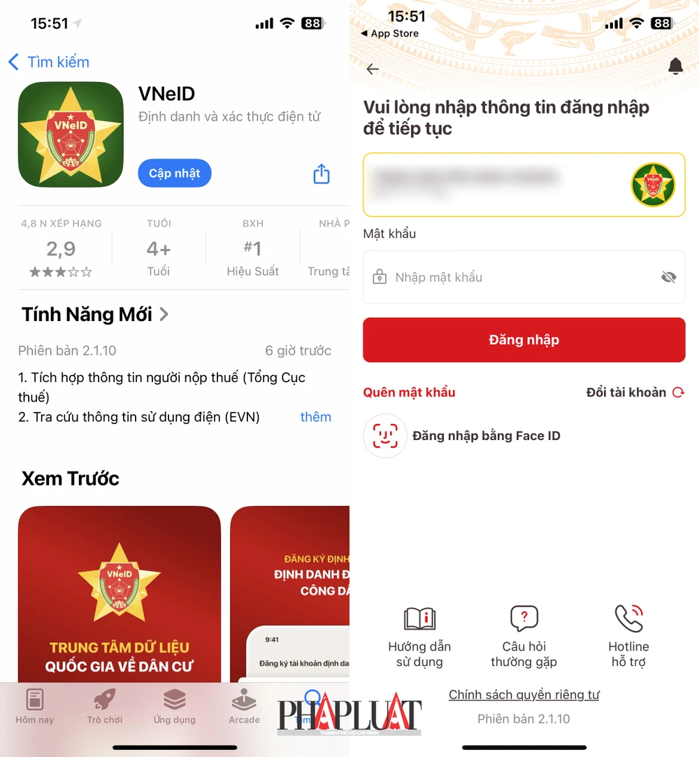 Cập nhật ứng dụng VNeID 2.1.10 để sử dụng các tính năng mới. Ảnh: MINH HOÀNG
