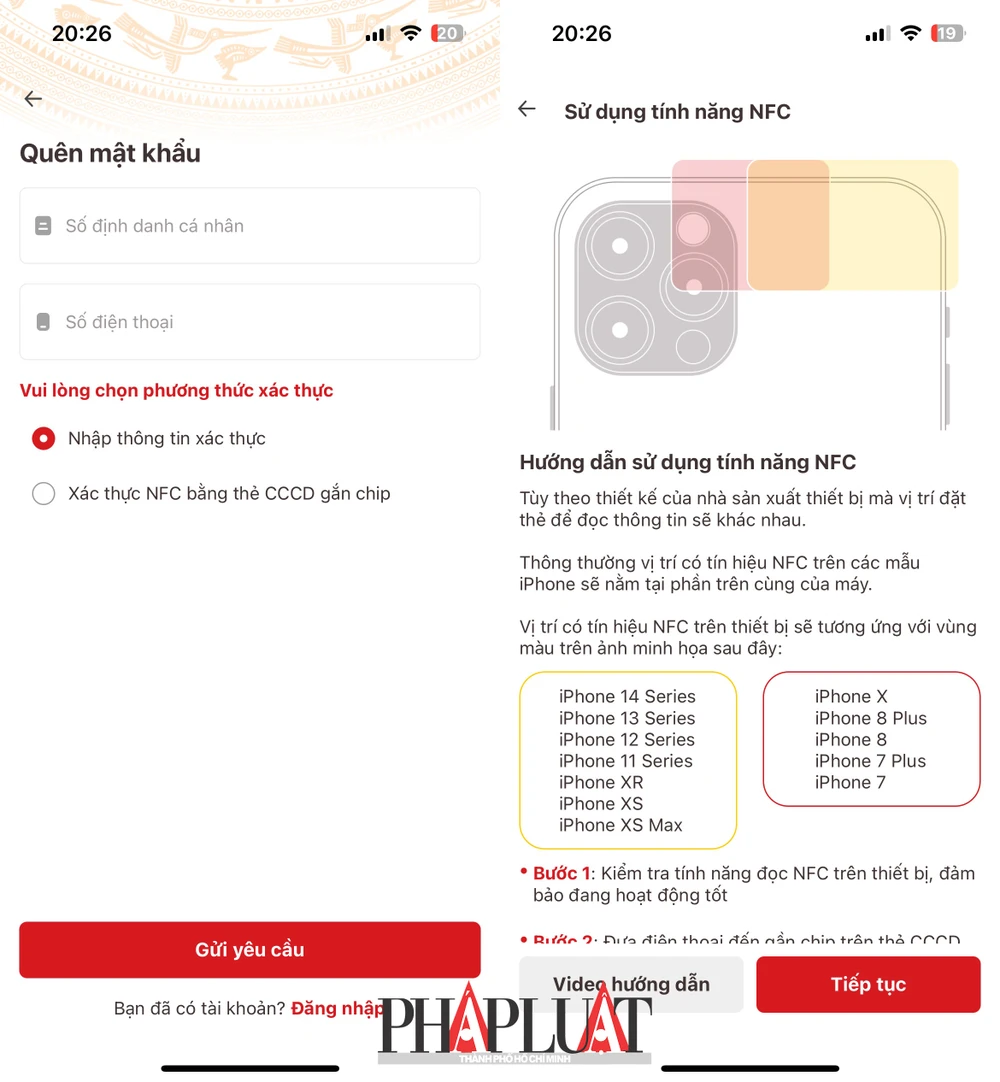 Xác thực lại ứng dụng VNeID bằng CCCD gắn chip. Ảnh: MINH HOÀNG