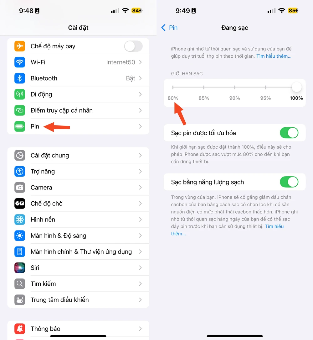 Cách thiết lập giới hạn sạc iPhone trên iOS 18. Ảnh: MINH HOÀNG