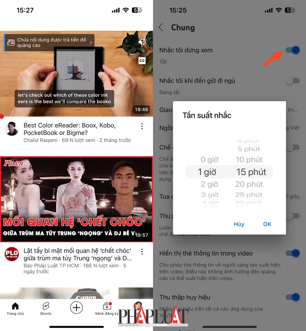 Giới hạn thời gian xem mạng xã hội YouTube của trẻ. Ảnh: MINH HOÀNG