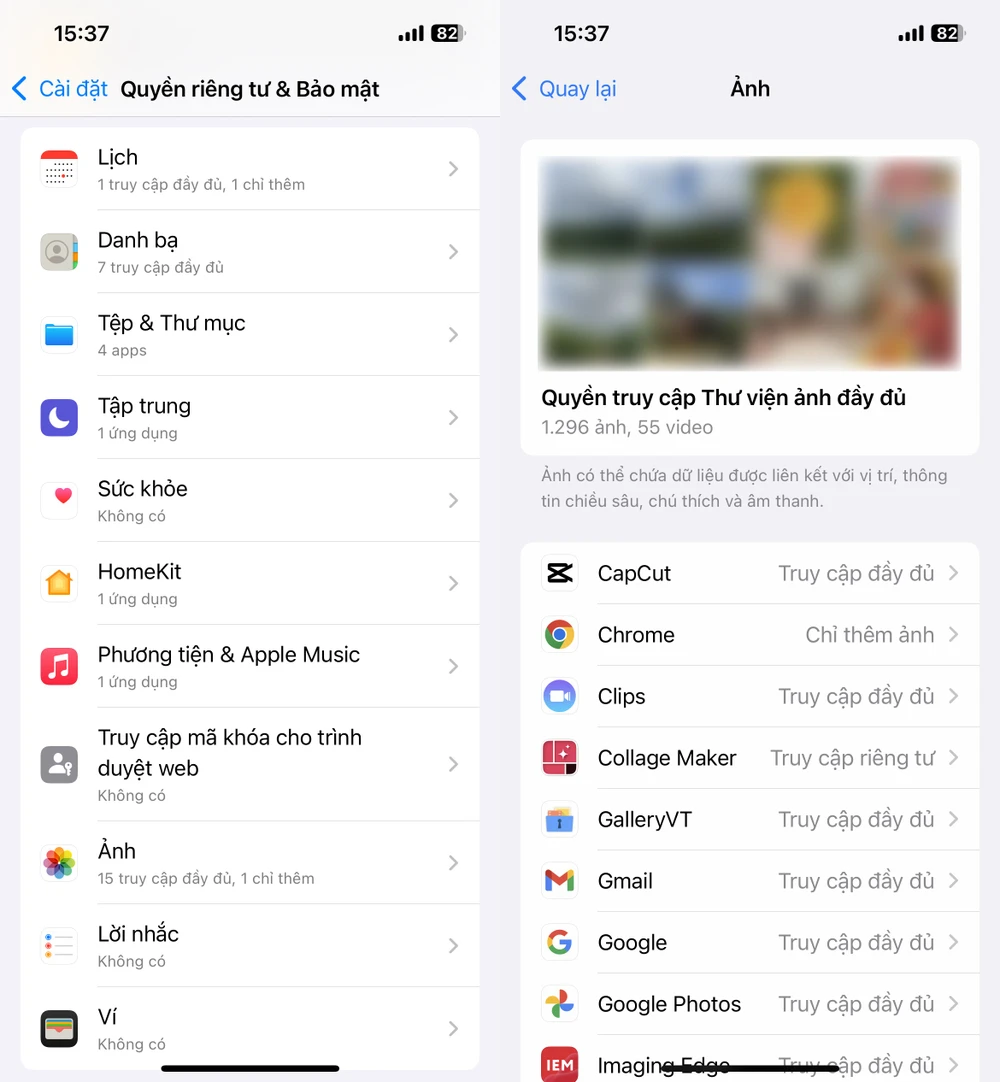 Cách hạn chế quyền truy cập của các ứng dụng trên iPhone. Ảnh: TIỂU MINH
